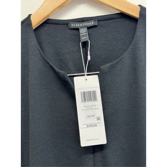 Eileen Fisher Dress Size Extra Small Black Knee Length Easy Fit Front Zip - Picture 5 of 10